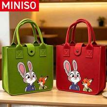 Miniso 名创优品可爱疯狂动物城卡通毛毡手提袋，大容量卡通手提包，可重复使用购物袋，适合日常使用，通勤和购物 - 多色 - 查看 2