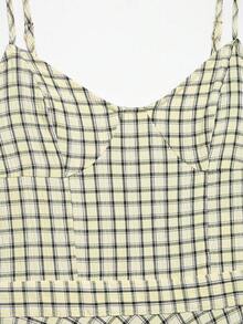 女士春夏新款时尚百搭V领休闲格子吊带裙 - 黃色 - 查看 8