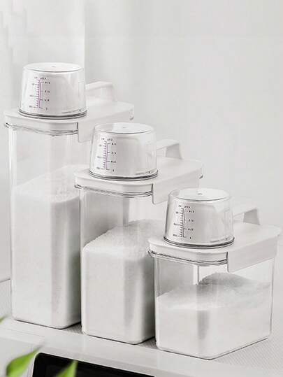 洗衣粉防潮收纳盒，带量杯，透明洗衣液收纳罐