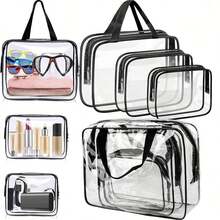 Questo set di tre borse da toilette da viaggio trasparenti include una borsa da toilette da viaggio trasparente 3-in-1 con cerniera, una borsa di stoccaggio trasparente, una borsa di stoccaggio impermeabile con cerniera, portatile e lavabile, ideale per viaggi di casa, ufficio e scuola, e una borsa da toilette da viaggio in PVC impermeabile portatile. È unisex. - Multicolore - Visualizzare 8