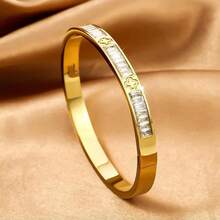 1pc Titanium Steel Bracelet, Gold Color Inlaid Diamond, Waist, Clover, Roman Letter, Heart, Shell, Bamboo Node, Exquisite & Fashionable Accessory - Gold - View 23