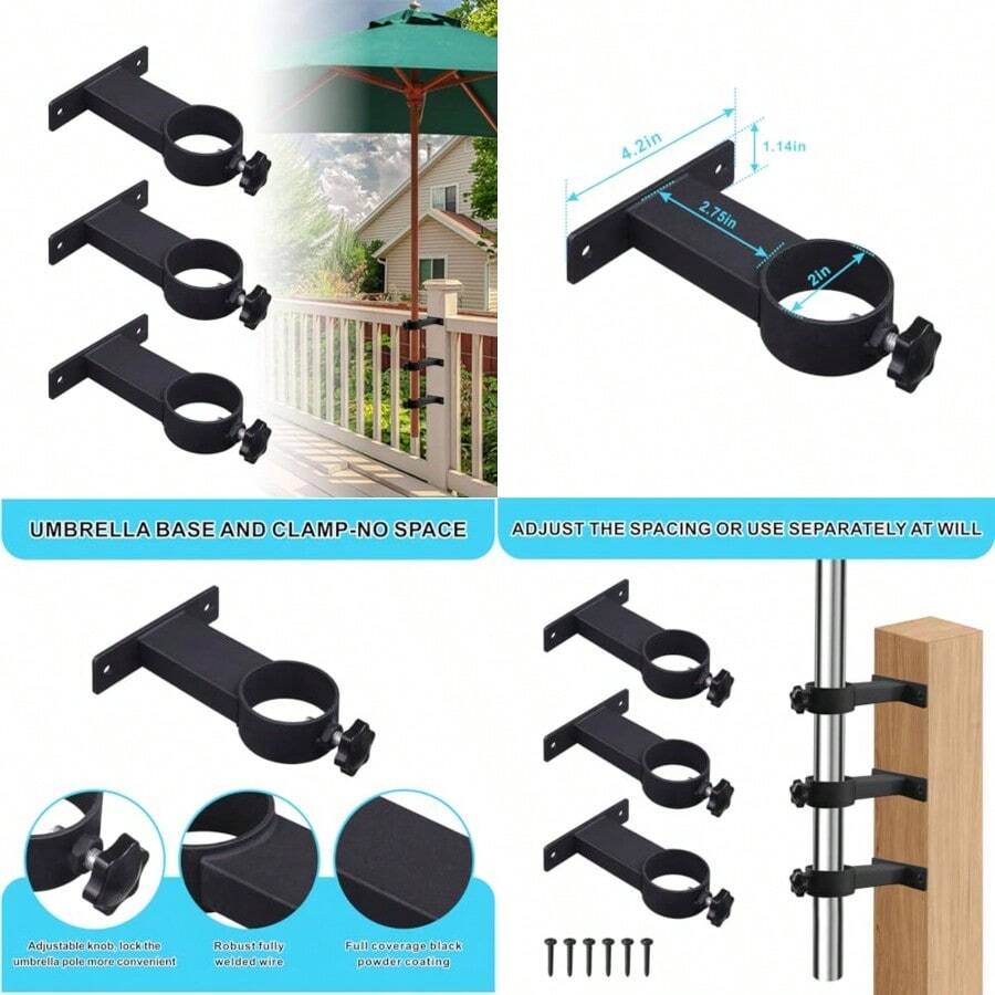 Soporte para sombrilla de patio soporte para sombrilla de patio soporte para sombrilla para exteriores abrazadera para sombrilla terraza o patio 3 unidades negro - como en la imagen - Ver 1