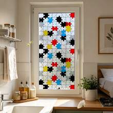 1/4pcs Mondrian Style Privacy Static Cling Window Film, Geometric Abstract Art Colorful Mosaic Frosted Sticker, Removable Waterproof, Suitable For Living Room Bathroom Kitchen Decorative Colored Glass Window Tint - Multicolor - View 7