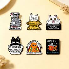 6件套猫咪表情包珐琅胸针，时尚装饰胸针，可作衣领、包包徽章等，珠宝礼品，适合送给母亲、父亲、毕业生和老师。 - 彩色 - 查看 5