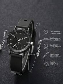 2pcs/Set Jam Tangan Silikon Wanita dengan Dial Angka Elegan, Jam Tangan Quartz + Gelang Berbentuk Hati (Kotak Jam Tangan Tidak Termasuk) - Hitam - View 5