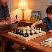 Large 3-In-1 Foldable Chess Board Game Set - Chess, Checkers, Backgammon, Wooden Board Game For Adults, Strategy Training, Best Gift, 11.8 Inches (30cm) - Multicolor - View 4