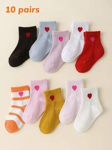 10 Pairs 0-6 Years Old Baby/Toddler Heart Pattern Socks, Cute Elastic Breathable Mid-Calf Socks For Girls, Suitable For Spring, Summer, Autumn - Multicolor - View 7