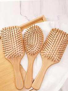 天然竹制防静电发梳，适用于头发和头皮护理，配有防静电气垫造型工具，通用尺寸 - 彩色 - 查看 2