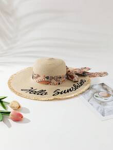 1 Gorra de béisbol con letra bordada + 1 Bolsa de paja - Tiras de tela beige con letras - Ver 8