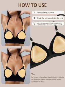 2pcs Reusable Double-Sided Adhesive Bra Lift Tape - Breathable Silicone Triangle Bra Lift Pads, Super Lifting, Suitable For Strapless, Bikini, Swimwear And Sports Bras, Comfortable Invisible Natural Bust Shaping, Long-Lasting - Clear - View 2