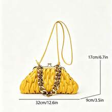 1pc Yellow Fashionable Pleated Clutch Bag, Evening Bag, Handbag, Chain Shoulder Bag For Women - Yellow - View 10