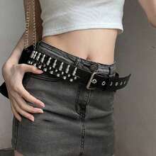 1pc Fashion Rivet Versatile Punk Style New Women's Belt, Casual Pants Belt, Suitable For Plus Size 110~130cm, Suitable For Holidays, Parties, Halloween - Black - View 5