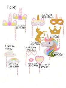 1set Pink And Gold Unicorn Photo Booth Props - Fully Assembled, Sparkling Colorful Party Props With Pink Striped Stickers, Rainbow Unicorn Party Supplies, Suitable For Girls' Birthdays, Baby Showers - Multicolor - View 2