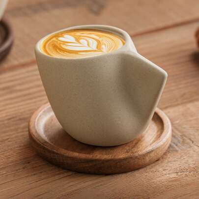 1 Set, Hand-Pinched Coffee Cup With Wooden Coaster, Manual Espresso/Americano Cup, Mug, Coffee Cup & Saucer Set, Afternoon Tea Cup Set, Minimalist Latte Art Cup, Suitable For Cappuccino/Espresso, Durable & Reusable, Cup Capacity: 190ml