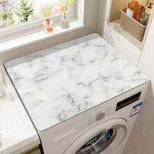 1 Piece Marble Pattern Washing Machine Dust Cover, Countertop Absorbent Table Mat, Absorbent Quick-Drying Refrigerator Mat, Microwave Oven Dust Cover, Soft Diatomaceous Earth Drain Mat, Non-Slip Super Absorbent Wear-Resistant Dish Drying Mat, Modern Washer And Dryer Top Cover, For Laundry Room And Kitchen, For Office, Home, Travel, Bag, Organizer, - White - View 2