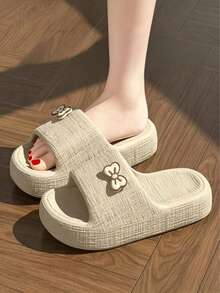 1 par de pantuflas con decoración de lazo y suela gruesa de EVA para mujer, adecuadas para interiores, baño, dormitorio y uso en exteriores a corta distancia, con suela cómoda y suave, silenciosas, antideslizantes y resistentes a los olores - Zapatillas de mujer - Ver 8