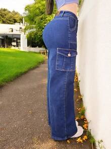 Pantalones Cargo de Mezclilla para Mujer, Jeans de mezclilla rectos holgados, Pantalones vaqueros casuales a juego para mujer - Comodidad y Estilo en Cada Detalle - 2025 - Ver 6