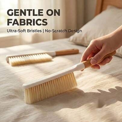 1pc Beechwood Duster Brush, Soft Bristle Furniture, Carpet, Bed Cleaning Brush With Long Handle