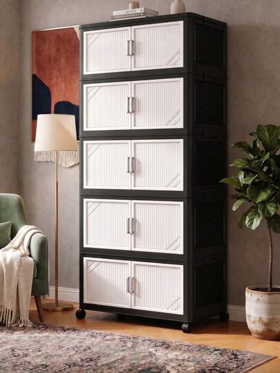 Folding Storage Bins With Drawers, Plastic Stackable Storage Bins With Lids, Closet Organizers And Storage, Collapsible Storage Boxes, Storage Containers For Home, Office, Dorm Room, Kitchen Organizers And Storage, Black&White
