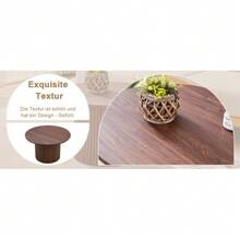 70cm Diameter MDF Coffee Table: Round Walnut-Colored Side Table, Grooved Design In The Style Of Roman Columns, One-Piece Metal Frame, Retro Luxury Style, Ideal For The Living Room. - 棕色 - 查看 4