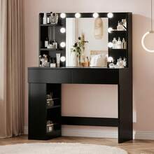 Devoko Large Dressing Table With Adjustable LED Lighting, Mirrored Dressing Table, With 7 Drawers, 4 Open Shelves And 2 Power Outlets, Suitable For Bedrooms, White - View 3