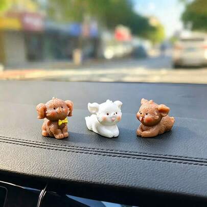 4pcs Creative Miniature Running Teddy Dog Decor, Cute Car Interior Desktop Ornament, Office Computer Screen Decoration, Gardening DIY Accessory, Mini Figurine