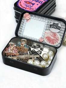 Metal Tin Box With Sardine Pattern - A DIY Mini Portable Storage Box, Compact Container And Foldable Mini Metal Box. Suitable For Storing Jewelry, Pills, Sewing Supplies, Etc. Also A Perfect Mother's Day Gift. - Multicolor - View 2