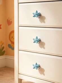 2pcs Cartoon Starfish Ceramic Drawer Cabinet Knobs, Children's Bedroom Wardrobe Decorative Starfish Pulls, Elegant Furniture Cabinet Door Handles, Kids Room Closet Drawer Ceramic Knobs - Multicolor - View 4