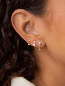 3PCS Golden Earrings Set Dangle Earrings Minimalist Drop Stud Earrings WIth 2pcs Disposable Ear Piercing Gun Home Use Ear Piercing Tool - View 10