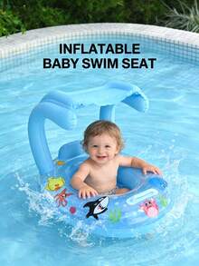 1个儿童游泳池充气座椅圈，可爱漂浮座椅圈，儿童游泳圈，腋下漂浮圈，带遮阳篷的夏季游泳圈 - 彩色 - 查看 5