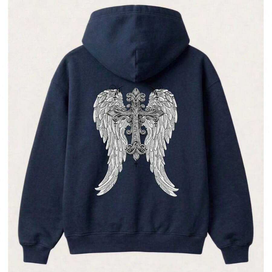 Sweatshirt/Sweatshirt With Cross Wings, Premium Tracksuit, Streetwear, Casual Jacket - 藏蓝色 - 查看 1