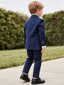 4pcs Boys Gentleman Suit Set, Elegant Blue Formal Notch Lapel Blazer, Vest, Pants, Tie, Suitable For All Seasons - Navy Blue - View 8