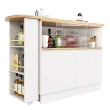 (N620P20771617W) 360° Rotating Dining Bar (Main Body 90 X 45 X 100 Cm), Modern, Simple, Multifunctional, Rotating Sideboard With Shelves And Glass, Suitable For Kitchens And Restaurants. - White - View 5