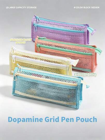 1 Stück transparente Mesh Schüler Prüfungs Federtasche, Stiftetasche, doppellagige 3D Reißverschluss Aufbewahrungstasche, großes Fassungsvermögen