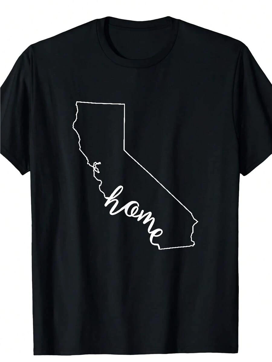 Camiseta "California Native Home Love", Camisetas de California, Ultra Suave, Cuello Redondo, Ajuste Cómodo,  de Moda, Camiseta para Hombre, Tela Pura, Peso Regular, Tallas S a XXXL, Camiseta Cómoda con Estampado Gráfico, Camiseta para Todas las Temporadas, para Uso Diario al Aire Libre. - Negro - Ver 1