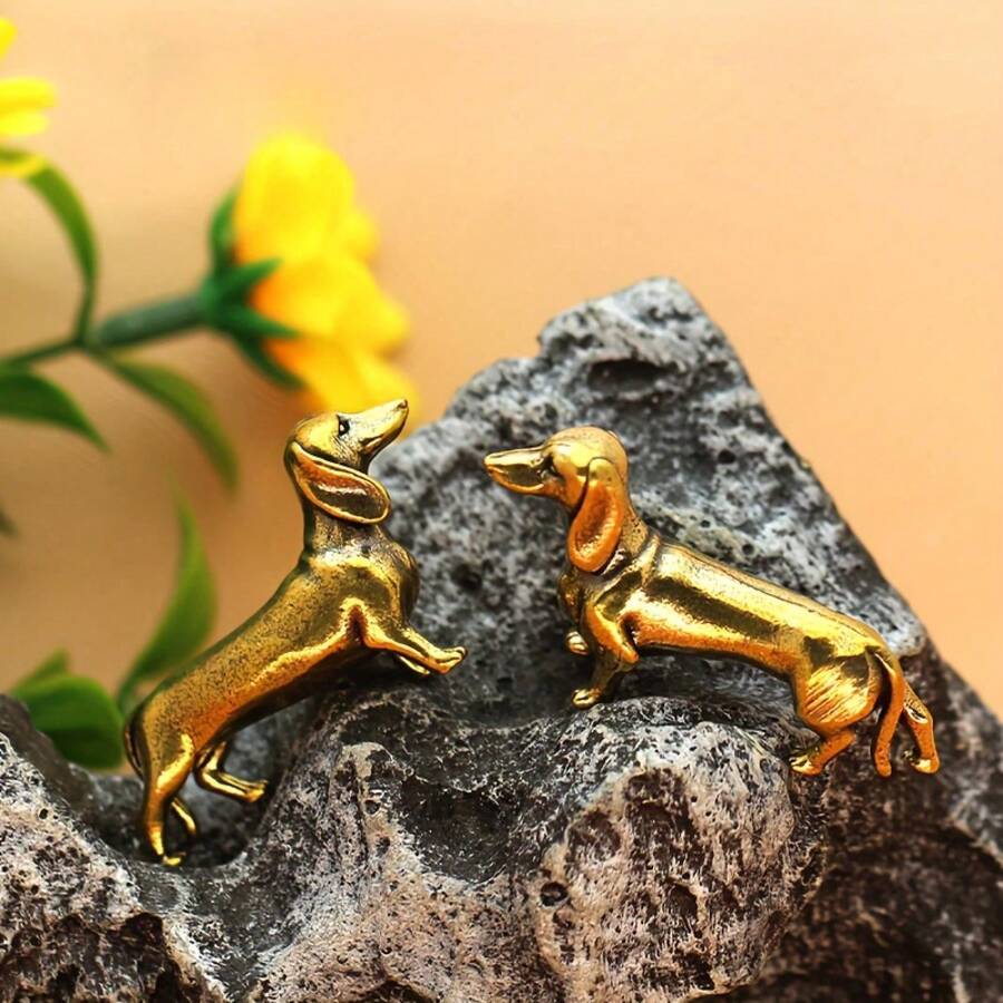 1 Piece Of Retro Corgi Dog Small Sculpture, Handmade Lost-Wax Process Dachshund, Desk Decoration, For Pet Lovers - Classical Style Home Decoration DUUP - 迷你臘腸犬 - 查看 1