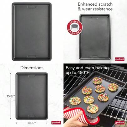 GoodCook PRO - charola para hornear mediana antiadherente resistente a las deformaciones y a los arañazos construcción de acero al carbono para horno uniforme y apto para horno hasta 250 °F 10 x 15