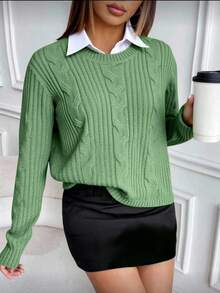 Mohair (Angora) Blouse, Women's Long-Sleeved Blouse, Thick, Printed, Plain, Suitable For Holidays, Vacations, Office, Daily Wear, Autumn, Winter. - màu xanh lá - Xem 3