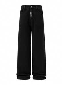 Jeans rectos de estilo retro americano personalizados para hombres, estilo emo, grunge - Negro - Ver 4