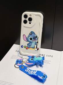 Disney Has Authorized, Phone Case - Chain Set, The Stitch Lilo & Stitch Phone Case Plus A Silicone 3D Or Fluffy Style Stitch Bracelet With Metallic Ring Removable Bracelet, Stitch And Angel Pattern, Compatible With Iphone 17/16/15/14/13/12/11/XS/XR/X Plus Pro Max, Wavy Design Phone Case For Girl, A Stylish Cartoon Summer Phone Case, The Perfect Gift Choice, Phone Protection, Durable Phone Cover, Great Gift For Friends And Family - Màu trắng kiểu A - Xem 4