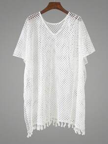 1pc Polyester Beach Party Hollow Out Bikini Cover Up, Suitable For Beach, Spring/Summer Casual Wear - Multicolor - View 5