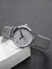 2pcs/Set Women's Silicone Watch With Elegant Numeric Dial, Quartz Wrist Watch + Heart-Shaped Bracelet (Watch Box Not Included) - Grey - View 7