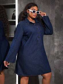 Plus Size Denim Dress, Long Sleeve Slim Fit Shirt Style, Blue Summer,Vacation Outfits Woman,Easter,Spring,Western,Office Outfits For Women,Rave Outfits,Baby Shower Dress,Cottagecore,Country Outfits Women,Old Money Style Women,Going Out Outfits,Coquette,Festival Outfits,Rodeo Outfit,Airport Outfit For Women,,Tropical Vacation Woman Clothes,Nashville Outfits,European Summer,Concert,Cowgirl Outfit,Graduation Outfit,Elegant,Resort Wear Women,Business Casual Woman,Western Wear Women,Y2k Clothe,Y2k Clothes,Old Money Style Women,Holiday,Church Clothes Women,Airport Outfit For Women/Airport Outfit Dresses For Women Elegant Birthday Dresses For Women Graduation Dress Beach Dress Sundress Vacation Dress Boho Dress Women Western Dresses For Women Tea Party Dress Tropical Dress, Fall Women Clothes - Giặt tối - Xem 5