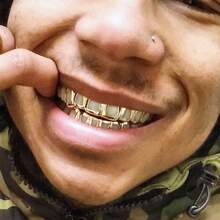 Hollow Open Vampire Fangs Upper Lower Full Set Teeth Grillz For Men Women, Rainbow Iridescent / Gold / Silver 3 Colors Hip Hop Gothic Rapper Dental Grills, Adjustable Non Permanent Party Mouth Jewelry Gift - 金色 - 查看 2
