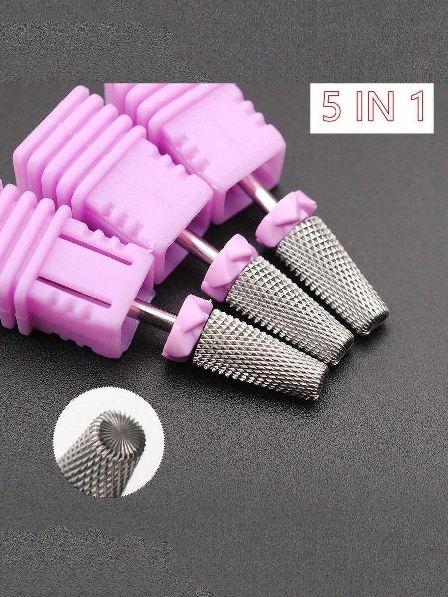 Broca de carboneto de tungstênio 5 em 1 para polimento de unhas, removedor de esmalte para pedicure, adequada para ferramentas de polimento de unhas de gel acrílico. - Roxa - Ver 1