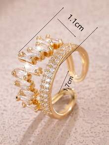 1 buah Cincin Wanita, Cincin Terbuka Dua Lapis Mewah dengan Inlay Zirkonia Sintetis, Cincin Jari Modis dengan Desain Minimalis dan Elegan - cincin terbuka - View 6