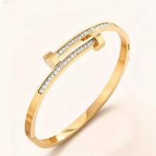 1pc Titanium Steel Bracelet, Gold Color Inlaid Diamond, Waist, Clover, Roman Letter, Heart, Shell, Bamboo Node, Exquisite & Fashionable Accessory - Gold - View 26