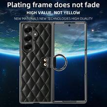 VIETAO 電鍍 PC 指環支架人造皮革手機殼，適用於 Galaxy Z Fold 3 4 5 6 7 8 Ultra，附鋼化玻璃螢幕保護貼 - 紫色 - 查看 4