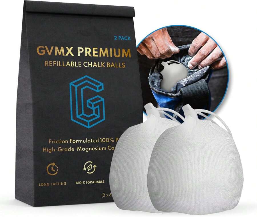 130g (2 X 65g) Premium Chalk Balls Pro-Grade Gym Chalk In Refillable Sock Friendly Packaging Grip Enhancing Gym Accessory For Weightlifting, Rock Climbing, Gymnastics &Amp; More Package May Vary - White - View 1