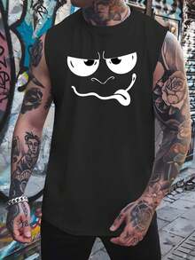 Graphic Large-Size Loose Sports Vest For Men, Summer Breathable And Quick-Drying Basketball Fitness Sleeveless T-Shirt, American Street Fashion Printed Vest Vest, Plus Size Cool Vest - 黑色 - 查看 4